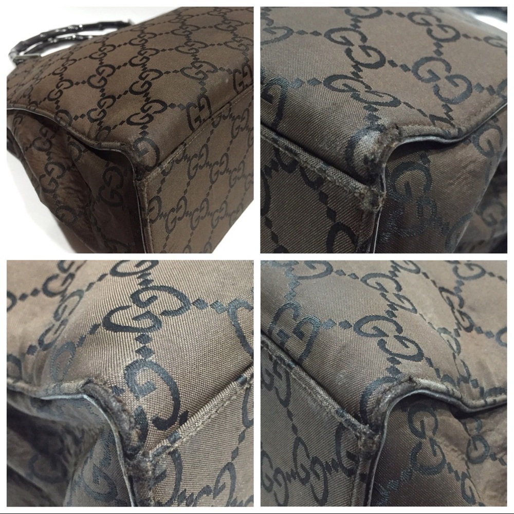 ❤️SOLD❤️Gucci brown and black monogram nylon bamboo handle vintage tote bag - Picture 5 of 14